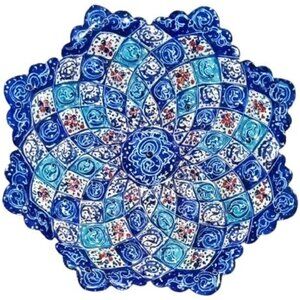 Pair of Persian Mina Kari Handmade Fine Art‎ Brass 6" Enamel Plate Wall Hanging